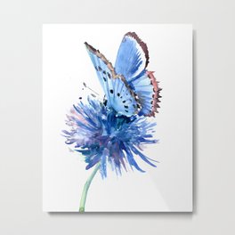 Blue Butterfly and Blue Flower, marine blue minimalist floral butterfly design Metal Print | Flower, Girldesign, Blueroom, Forgirls, Butterflyart, Realism, Butterflyandflower, Butterflies, Minimalism, Butterflygift 