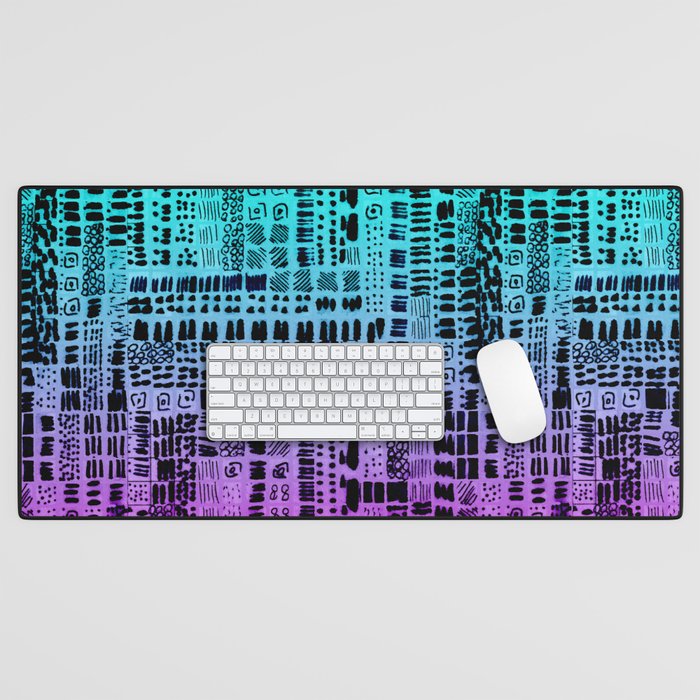 turquoise and purple ink marks hand-drawn collection Desk Mat
