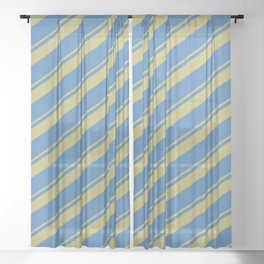 [ Thumbnail: Dark Khaki and Blue Colored Stripes Pattern Sheer Curtain ]