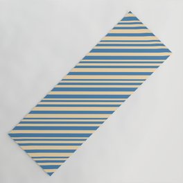 [ Thumbnail: Beige & Blue Colored Lined/Striped Pattern Yoga Mat ]