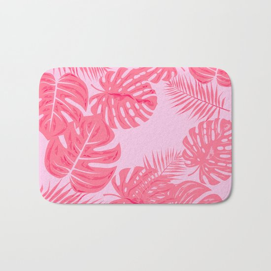 Tropical flamingo pink leaves Bath Mat