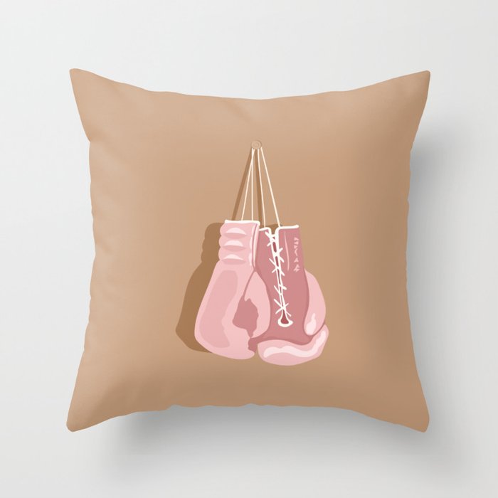 Hanging Pink Boxing Gloves Throw Pillow