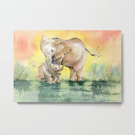 Colorful Mother's Love - Elephant Metal Print