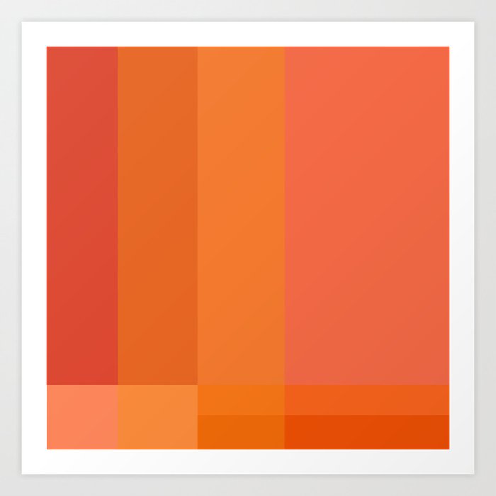 Geometric Modern Rectangle Square Design in Orange and Red Art Print