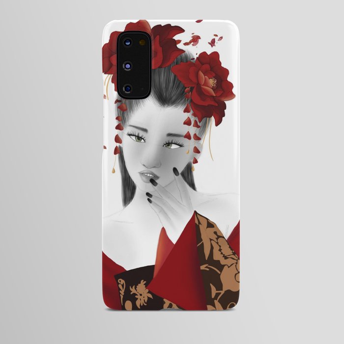 Geisha with red flowers Android Case