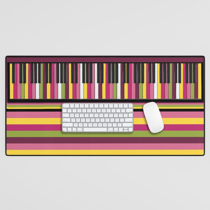 Colorful Retro Piano Keyboard with Gelato Stripes Artwork  Desk Mat