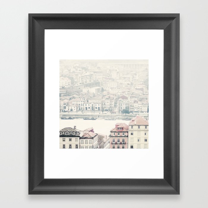 Pastel City Skyline - Urban Pink Roof Tops Travel photography by Ingrid Beddoes Framed Art Print