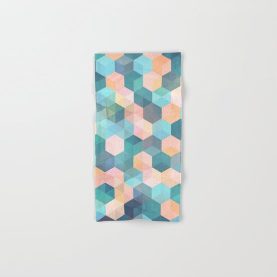 Child's Play 2 - hexagon pattern in soft blue, pink, peach & aqua Hand & Bath Towel