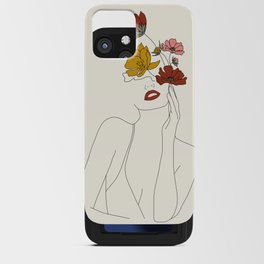 Colorful Thoughts Minimal Line Art Woman with Flowers iPhone Card Case