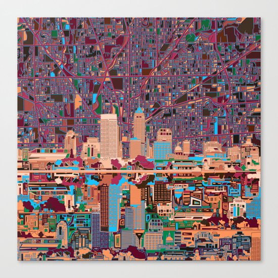 indianapolis city skyline purple Canvas Print