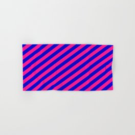 [ Thumbnail: Deep Pink & Blue Colored Striped/Lined Pattern Hand & Bath Towel ]