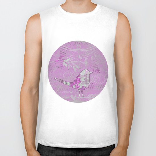 pink bird typography collage Biker Tank