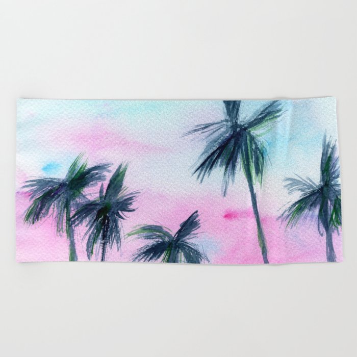 Sunset in Miami || watercolor Beach Towel