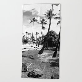 palm tree with cloudy sky in black and white Beach Towel