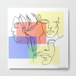 Prismacolor and Overlap Metal Print | Nature, Drawing, Pastel, Women, Leaves, Digital, Ink Pen, Colorful, Portraits, Linedrawing 