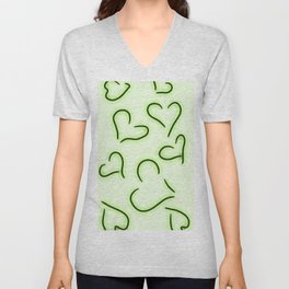 Cute Hearts Green V Neck T Shirt