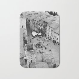 Italian streets | The square of San Gimignano, Italy | Analog photography black and white |Art Print Bath Mat | Film, Old Italian Man, Photo, San Gimignano, Travel, Iconic, Italian, Analog, Europe, Black And White 