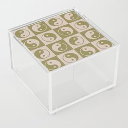 Checkered Yin Yang Pattern \\ Muted Beige & Muted Green Acrylic Box
