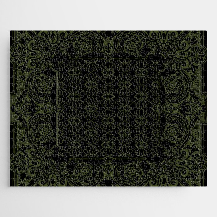 Bandana Inspired Pattern | Green on Black Jigsaw Puzzle