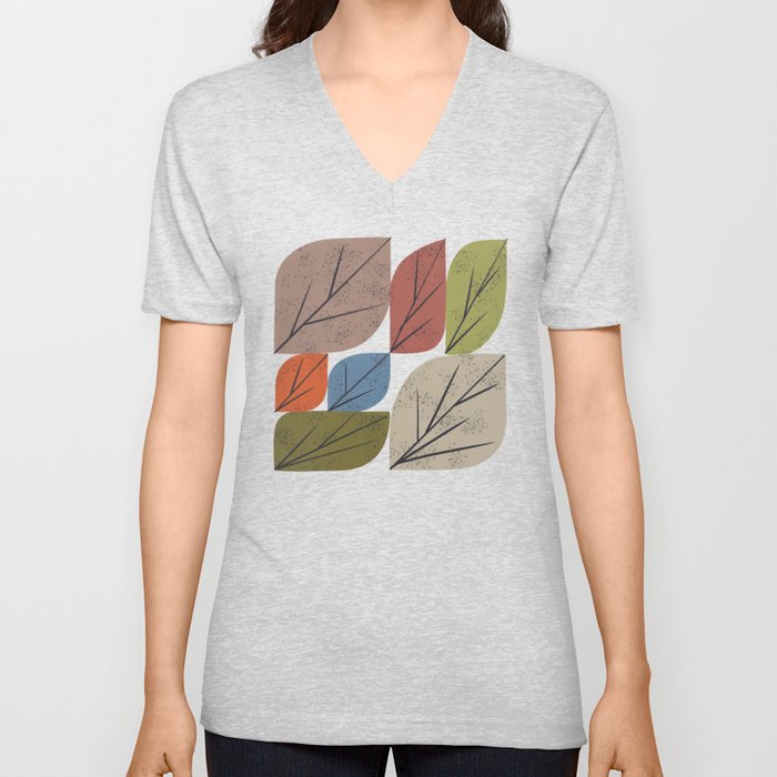 Leaf Grid V Neck T Shirt