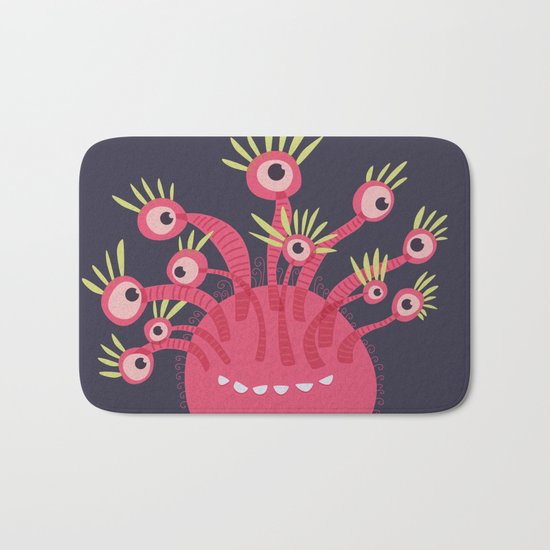 Funny Pink Monster With Eleven Eyes Bath Mat