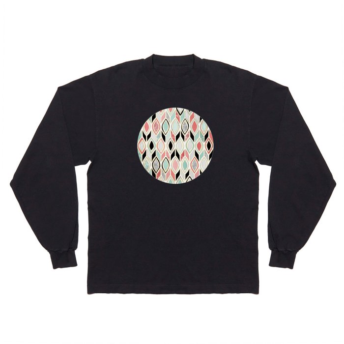 Patchwork Pattern in Coral, Mint, Black & White Long Sleeve T Shirt