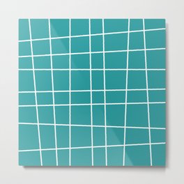 Little White Lines, White Grid On Blue Background Metal Print