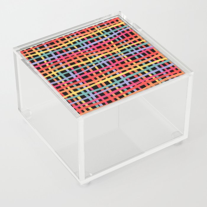 Wonky Rainbow Stripes Colorful Grid Pattern Acrylic Box