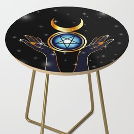 Triple Goddess symbol and hands holding an inverted pentacle Side Table