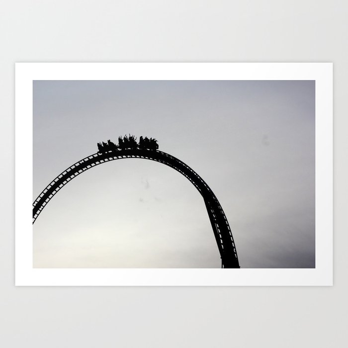 Top of a roller coaster freefall amusement park ride summer color landscape photographic print Art Print
