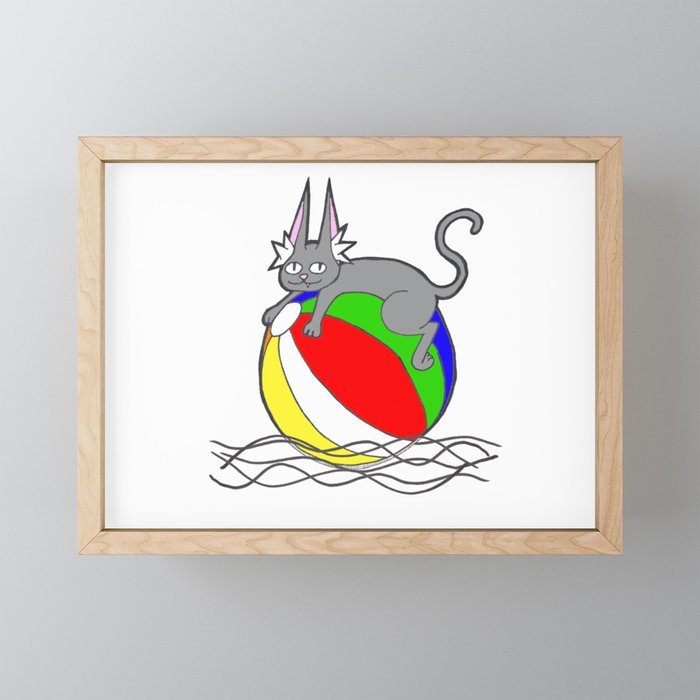 Beachball Cat Framed Mini Art Print