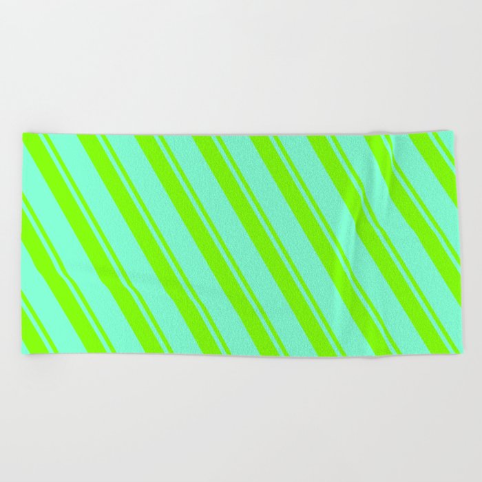 Chartreuse & Aquamarine Colored Lined Pattern Beach Towel