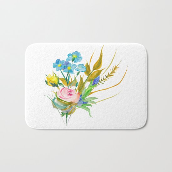 Beautiful Watercolor of Bouquet of Flowers Bath Mat