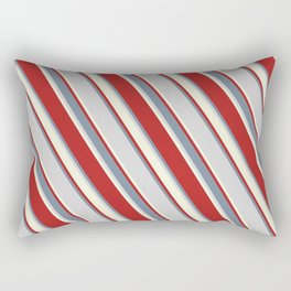 [ Thumbnail: Red, Light Slate Gray, Light Grey & Beige Colored Pattern of Stripes Rectangular Pillow ]