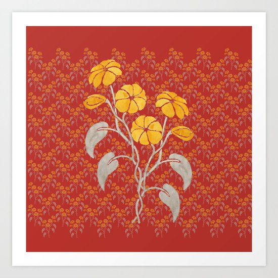 Flowers Red Pattern Art Print