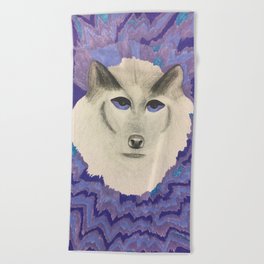 Wolf with Purple eyes Beach Towel