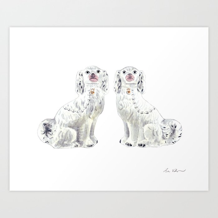 Pair of Staffordshire Dogs in White Art Print