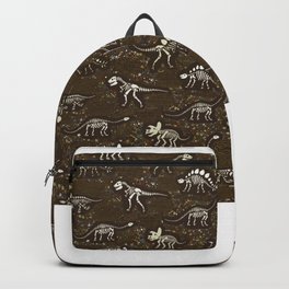 Dinosaur Fossils - cream on brown - Fun graphic pattern by Cecca Designs Backpack