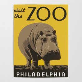 Vintage Visit The Zoo Hippo Poster