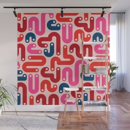 JELLY BEANS POSTMODERN 1980S ABSTRACT GEOMETRIC in RED FUCHSIA PINK BURGUNDY BLUE ON BLUSH Wall Mural