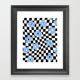 Retro Baby Blue Flowers with Check Framed Art Print