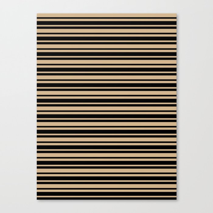 Tan Brown and Black Horizontal Var Size Stripes Canvas Print