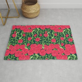 snakes and roses Rug | Smoothgreensnake, Darkgoth, Illustration, Hisstericalsnakes, Hiss, Repeatpattern, Digital, Forestgreen, Rosered, Snakes 