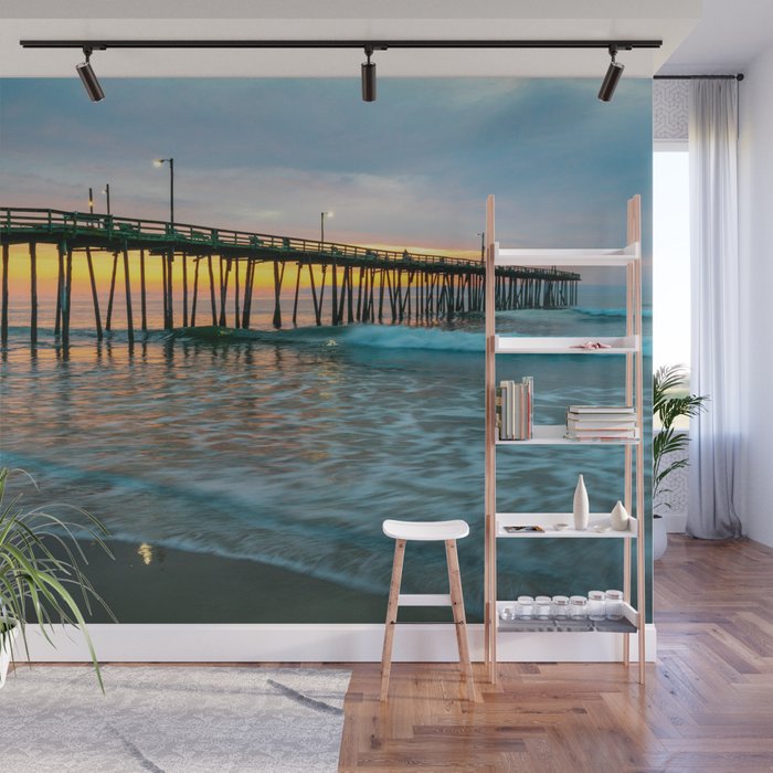 Beach Pier Sunrise Ocean Outer Banks Nags Head North Carolina Print Wall Mural
