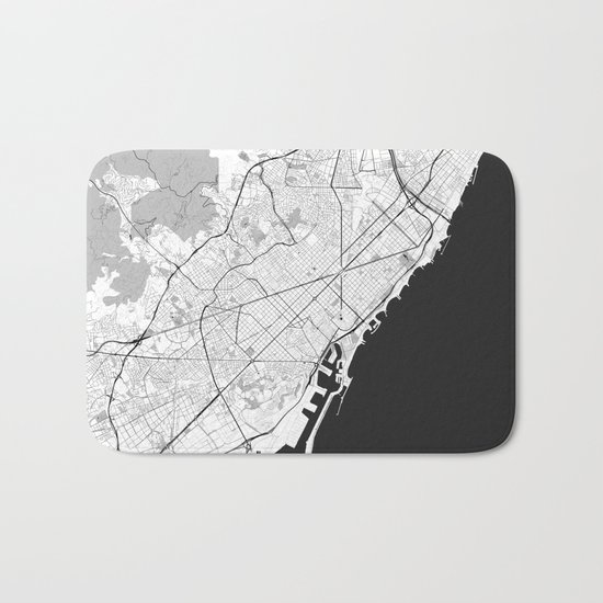Barcelona Map Gray Bath Mat