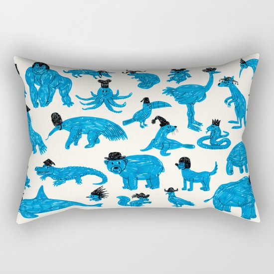 Blue Animals Black Hats Rectangular Pillow