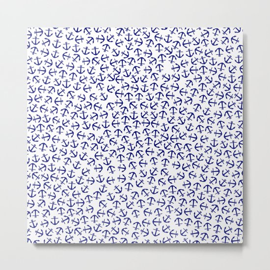 Maritime Anchors pattern- blue anchor on white background #Society6 Metal Print