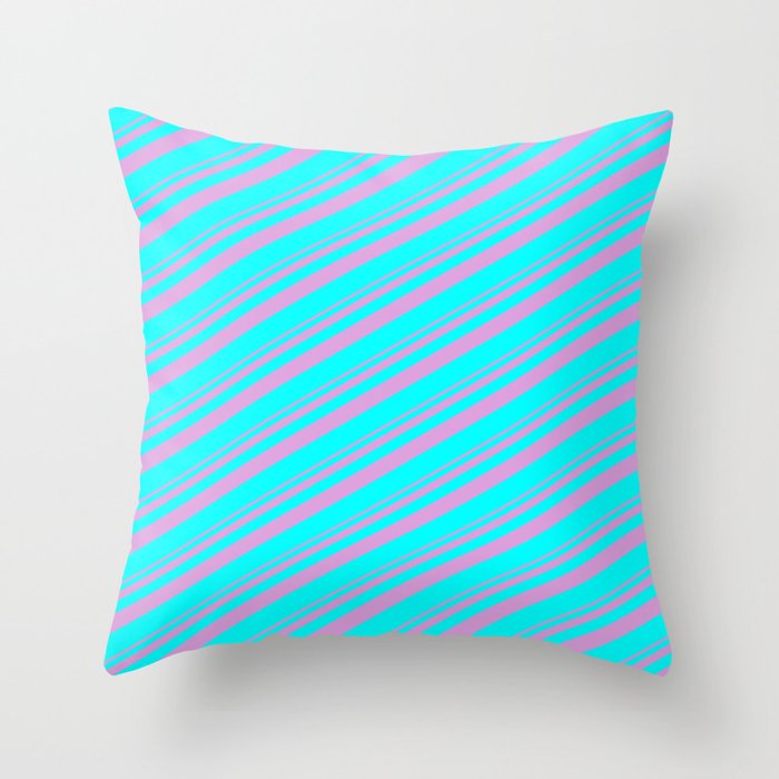 Plum & Aqua Colored Stripes/Lines Pattern Throw Pillow