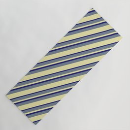 [ Thumbnail: Slate Gray, Pale Goldenrod & Midnight Blue Colored Striped/Lined Pattern Yoga Mat ]