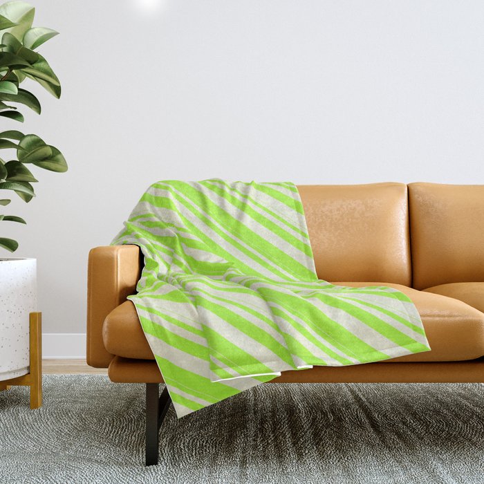 Beige & Light Green Colored Lines Pattern Throw Blanket